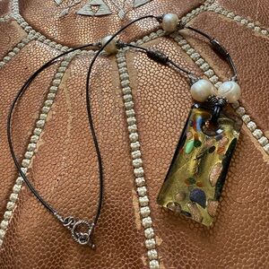 Sterling Silver Murano Glass Pendant Necklace with Pearls
